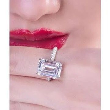 AINUOSHI 6 Carats Emerald Cut Cubic Zirconia CZ Rhodium Plated/Rose Gold Sterling Silver Simulated Diamond Wedding Engagement Ring