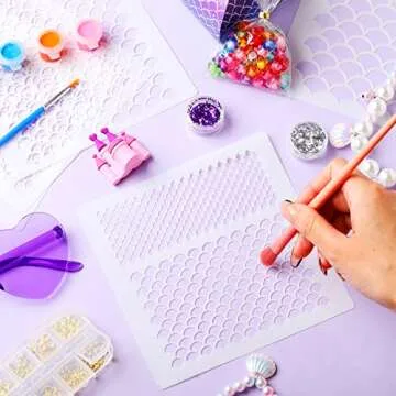 5 Pieces Mermaid Scale Stencil, Reusable Makeup Fish Scale Template Large Plastic Wall Stencil for Painting on Wall Face Body(6 x 6 Inch)