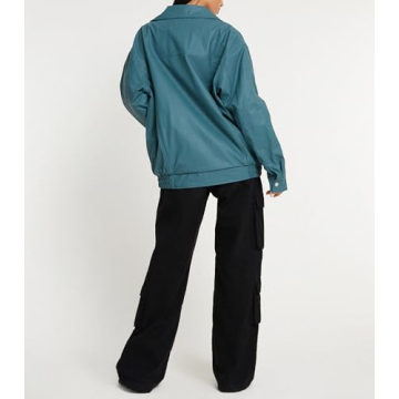 NUFIWI Women Y2k Faux Leather Jacket Stylish Blue Bomber