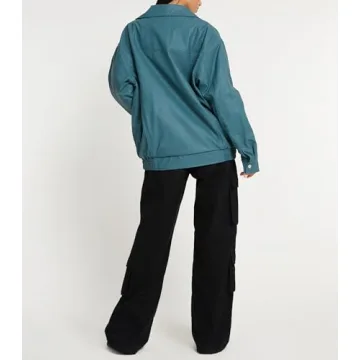 NUFIWI Women Y2k Faux Leather Jacket Stylish Blue Bomber