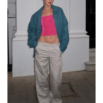 NUFIWI Women Y2k Faux Leather Jacket Stylish Blue Bomber