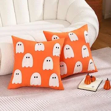 Tosleo Halloween Throw Pillow Covers Set of 2 - 18x18 inch Ghost Design