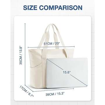 BAGSMART Women Tote Bag Large, Travel Tote Shoulder Bag with Compartment and Zipper, Top Handle Handbag for Travel, Work, Beach, Gym, Shop (Beige)