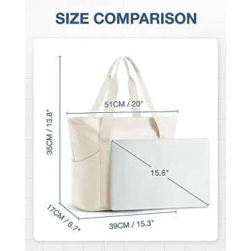 BAGSMART Women Tote Bag Large, Travel Tote Shoulder Bag with Compartment and Zipper, Top Handle Handbag for Travel, Work, Beach, Gym, Shop (Beige)