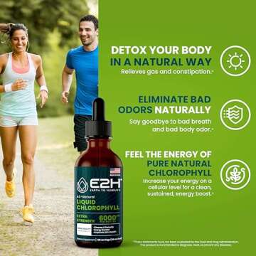 E2H Chlorophyll Liquid Drops - Energy Booster, Digestion, Immune System Support and Internal Deodora...
