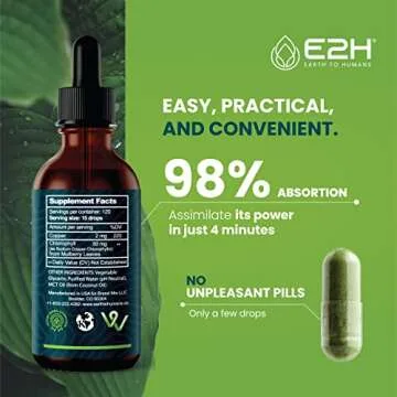 E2H Chlorophyll Liquid Drops - Energy Booster, Digestion, Immune System Support and Internal Deodorant - Vegan - Gluten Free - Non-GMO - (2 Bottles)