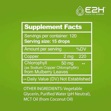 E2H Chlorophyll Liquid Drops - Energy Booster, Digestion, Immune System Support and Internal Deodorant - Vegan - Gluten Free - Non-GMO - (2 Bottles)