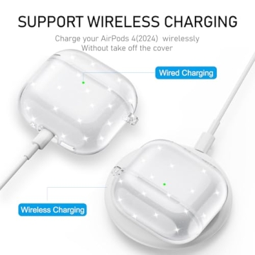 Maxjoy for Apple Airpods 4th Generation Case Cover(2024), Silicone Case with Cleaner Kit & Keychain Compatible Compatible with Airpods 4 case for Women,Men(Glitter)