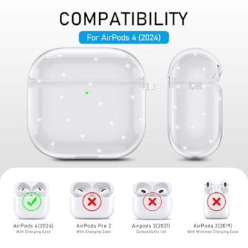 Maxjoy for Apple Airpods 4th Generation Case Cover(2024), Silicone Case with Cleaner Kit & Keychain Compatible Compatible with Airpods 4 case for Women,Men(Glitter)