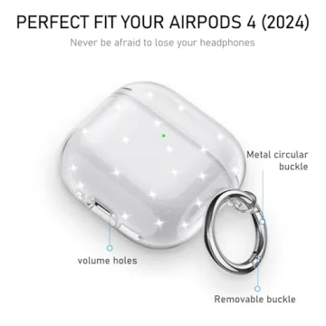 Maxjoy for Apple Airpods 4th Generation Case Cover(2024), Silicone Case with Cleaner Kit & Keychain Compatible Compatible with Airpods 4 case for Women,Men(Glitter)