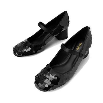 XYD Retro Sequins Mary Jane Pumps for Stylish Occasions