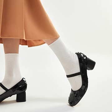 XYD Retro Sequins Mary Jane Pumps for Stylish Occasions