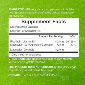DEAL SUPPLEMENT Vitamin B2 400mg with Magnesium Glycinate 240 Capsules – Enhance Energy and Mood N...