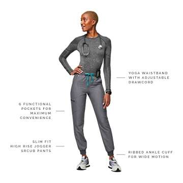 FIGS Zamora High Waisted Jogger Style Scrub Pants for Women - Graphite, Regular S