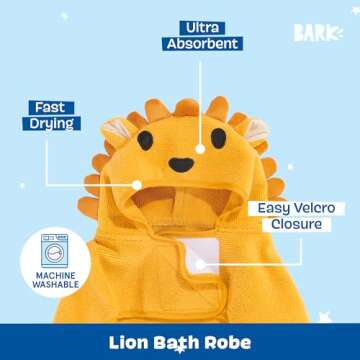 BARK Dog Bathrobe - Fast Drying Bathrobe with Velcro Closure & Wrap Tie Snuggle, Cute Dog Clothes, E...