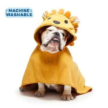 BARK Dog Bathrobe - Fast Drying Bathrobe with Velcro Closure & Wrap Tie Snuggle, Cute Dog Clothes, Easy to Clean, Machine Washable, Dog Coats for Medium Dogs, Tumble Dry Low | Lion, Medium