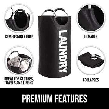 Gorilla Grip Large Laundry Basket, Collapsible Fabric Hamper, Padded Handles, Tall Foldable Clothes ...