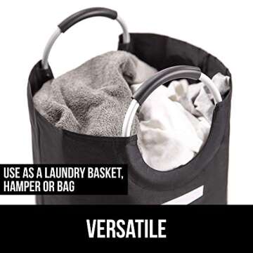 Gorilla Grip Large Laundry Basket, Collapsible Fabric Hamper, Padded Handles, Tall Foldable Clothes Baskets, Durable Linen Bins, Easy Carry Bags, Hampers for Kids Bedroom, College Dorms, 82L, Black
