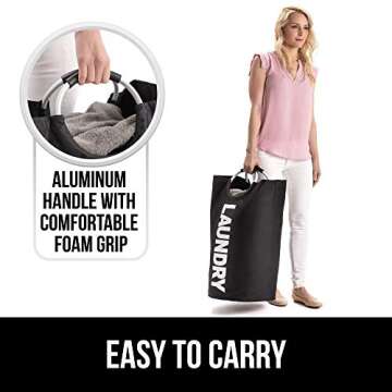 Gorilla Grip Large Laundry Basket, Collapsible Fabric Hamper, Padded Handles, Tall Foldable Clothes Baskets, Durable Linen Bins, Easy Carry Bags, Hampers for Kids Bedroom, College Dorms, 82L, Black