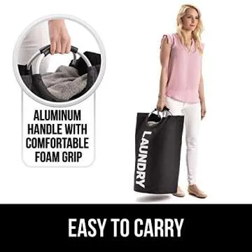 Gorilla Grip Large Laundry Basket, Collapsible Fabric Hamper, Padded Handles, Tall Foldable Clothes Baskets, Durable Linen Bins, Easy Carry Bags, Hampers for Kids Bedroom, College Dorms, 82L, Black