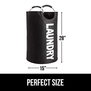 Gorilla Grip Large Laundry Basket, Collapsible Fabric Hamper, Padded Handles, Tall Foldable Clothes Baskets, Durable Linen Bins, Easy Carry Bags, Hampers for Kids Bedroom, College Dorms, 82L, Black