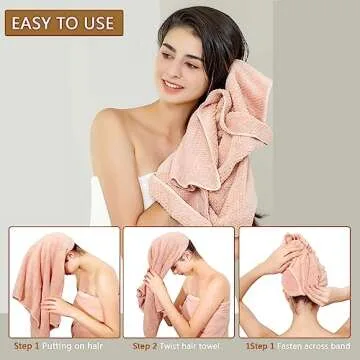 Laojbaba Microfiber Hair Towel Quick Dry Hair Towel Hair Drying Towels Suitable for All Kinds of Hair Ultra Absorbent Long and Thick Hair 20X40inch Lotus Root Pink (1pcs)
