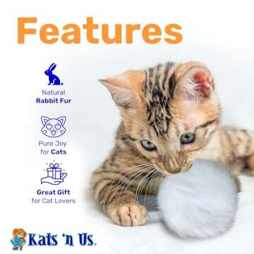 Kats'N Us Real Rabbit Fur Cat Ball Toy - Interactive Pom Pom, Plush, and Puff Balls for Indoor Cats ...