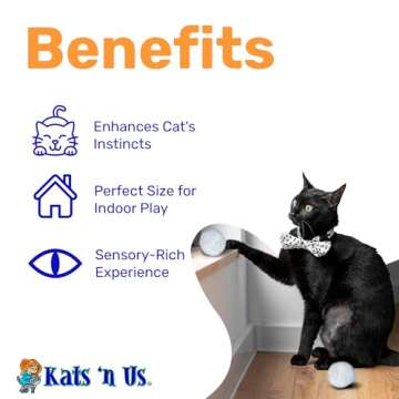 Kats'N Us Real Rabbit Fur Cat Ball Toy - Interactive Pom Pom, Plush, and Puff Balls for Indoor Cats and Kittens - Natural Color Cat Toy Balls - 5 Pack (White, 1.5-2 inch)