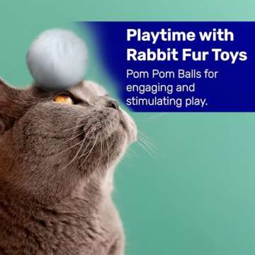Kats'N Us Real Rabbit Fur Cat Ball Toy - Interactive Pom Pom, Plush, and Puff Balls for Indoor Cats and Kittens - Natural Color Cat Toy Balls - 5 Pack (White, 1.5-2 inch)