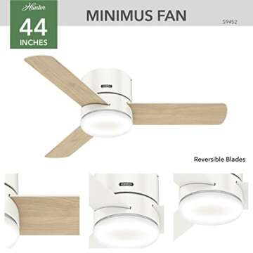 Hunter Fan Company Hunter 44" LED Kit 59452 Low Profile 44 Inch Ultra Quiet Minimus Ceiling Fan and ...