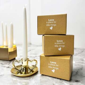 Double Heart Shaped Ceramic Candle Holder with Plate, Trinket Tray for Valentine's Day Gold