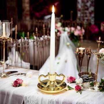 Double Heart Shaped Ceramic Candle Holder with Plate, Trinket Tray for Valentine's Day Gold
