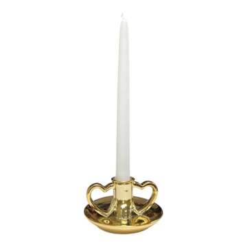 Double Heart Shaped Ceramic Candle Holder with Plate, Trinket Tray for Valentine's Day Gold
