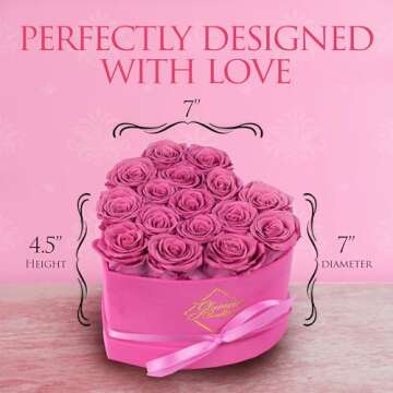 GLAMOUR BOUTIQUE 16 Flower Forever Heart Shape Box - Preserved Roses Gift for Her, Preserved Flowers, Velvet Pink