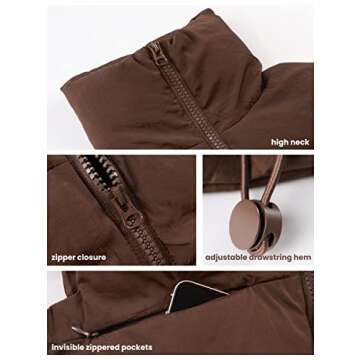 Athlisan Womens Cropped Puffer Vest Zip Up Stand Collar Sleeveless Padded Crop Vests(Brown-S)