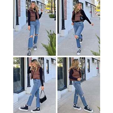 Athlisan Womens Cropped Puffer Vest Zip Up Stand Collar Sleeveless Padded Crop Vests(Brown-S)