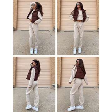 Athlisan Womens Cropped Puffer Vest Zip Up Stand Collar Sleeveless Padded Crop Vests(Brown-S)