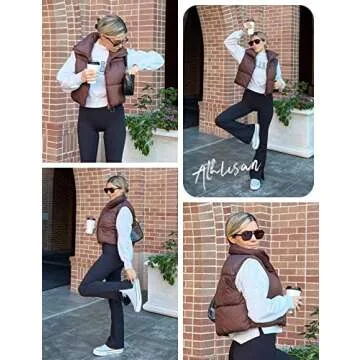 Athlisan Womens Cropped Puffer Vest Zip Up Stand Collar Sleeveless Padded Crop Vests(Brown-S)