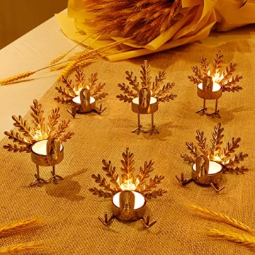 SAND MINE 6 Pack Metal Turkey Tea Light Candle Holders for Thanksgiving