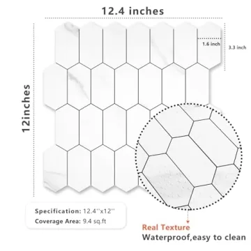 Vamos Tile Long Hexagon Peel and Stick Backsplash Tiles - 10 Sheets