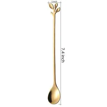 AnSaw 6-Piece Elegant Gold Leaf Long Handle Teaspoons - 7.4" Stainless Steel Stir Spoons for Coffee ...