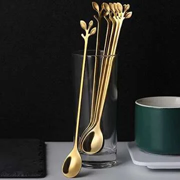 AnSaw Elegant Gold Leaf Teaspoons Perfect for Coffee