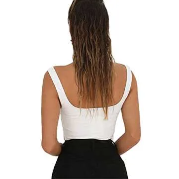 Susupeng Women Sexy Deep V Neck Sleeveless T Shirt Slim Crop Top Side Zip Casual Tank Tops (Medium, White)