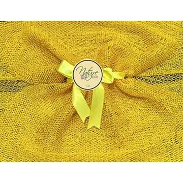 Nature by EJN - Net Bath Sponge, Customized N1 Weave, Long, Skin Exfoliation, African, Ghana, Porous, Stretches Horizontally to Approximately 49" (Yellow)