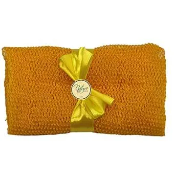 Nature by EJN - Net Bath Sponge, Customized N1 Weave, Long, Skin Exfoliation, African, Ghana, Porous, Stretches Horizontally to Approximately 49" (Yellow)