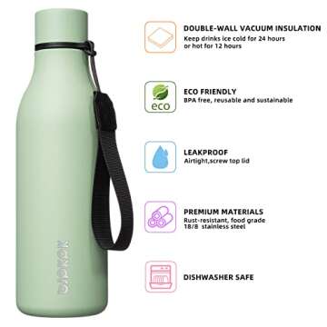 BJPKPK Insulated Water Bottles, 18 oz Stainless Steel Metal Water Bottle with Strap, BPA Free Leak P...