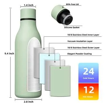 BJPKPK Insulated Water Bottles, 18 oz Stainless Steel Metal Water Bottle with Strap, BPA Free Leak Proof Thermos, Mugs, Flasks, Reusable Water Bottle for Sports & Travel, Macaron Green