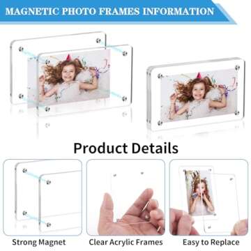 COIDEA 6 Packs Acrylic Fridge Magnetic Instax Frame, 2.36x3.54 Inch Polaroid Frame,Polaroid Magnet Frame for Refrigerator, Double Sided Mini Picture Frames