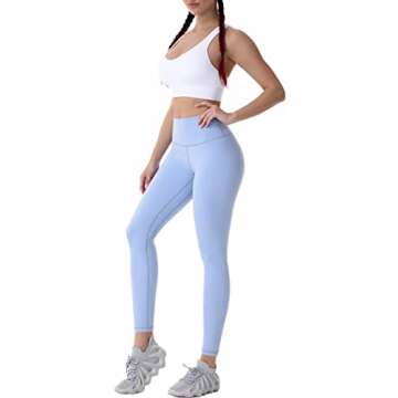 Sunzel Workout Leggings for Women, Squat Proof High Waisted Yoga Pants 4 Way Stretch, Buttery Soft 28" Inseam Light Blue Medium