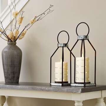 Da by Flameless Candle with Recessed Star String Light, Dynamic Flame Candle Battery-Powered Candle with Timer and Remote Control - Set of 3